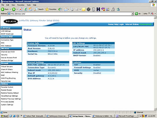 Router configuration screen