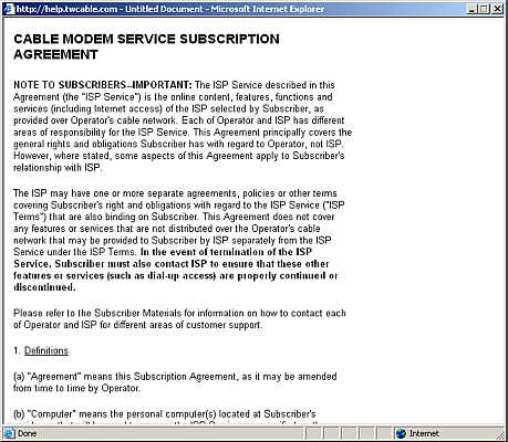Time Warner's Cable Modem T & Cs